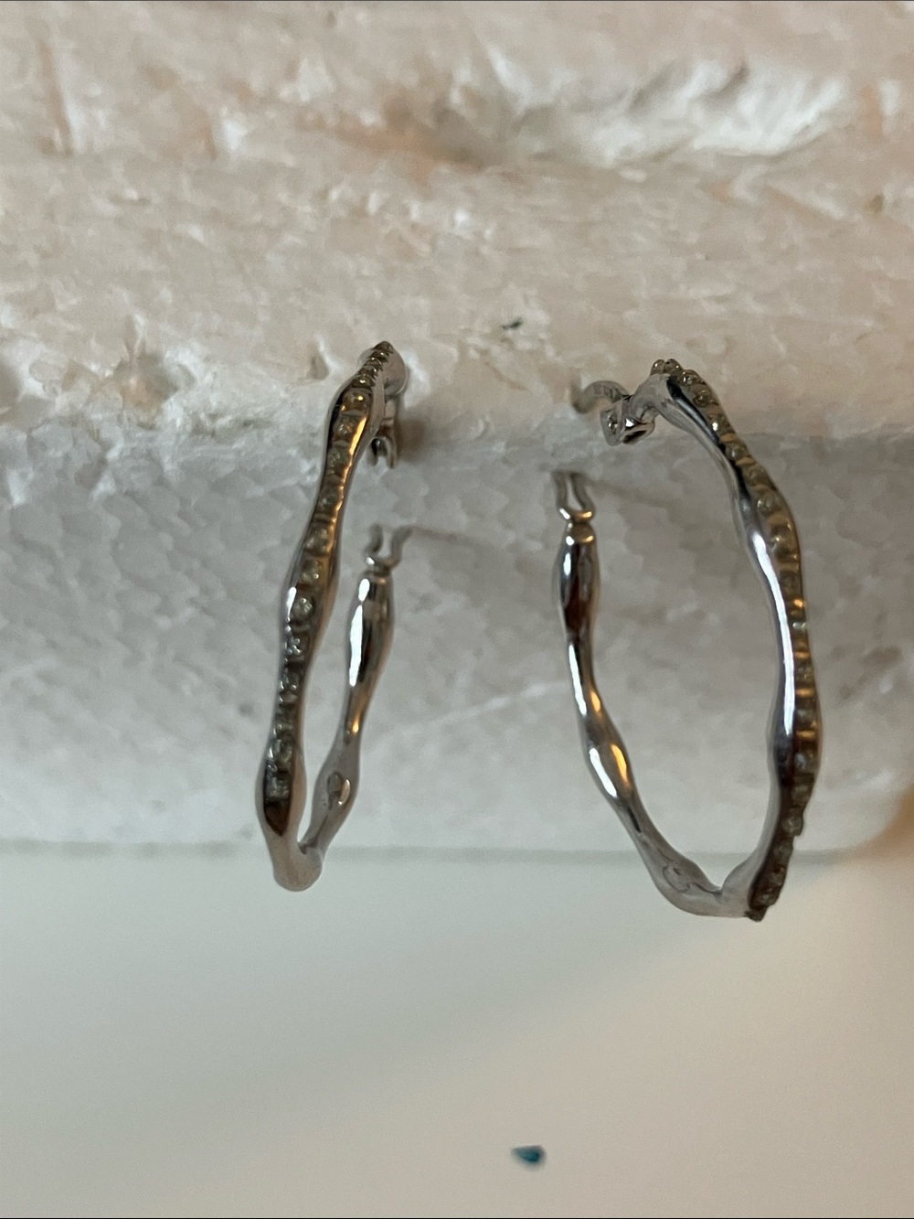 Twisted SLC Sterling Silver Hoop Earrings with Sparkling Accents